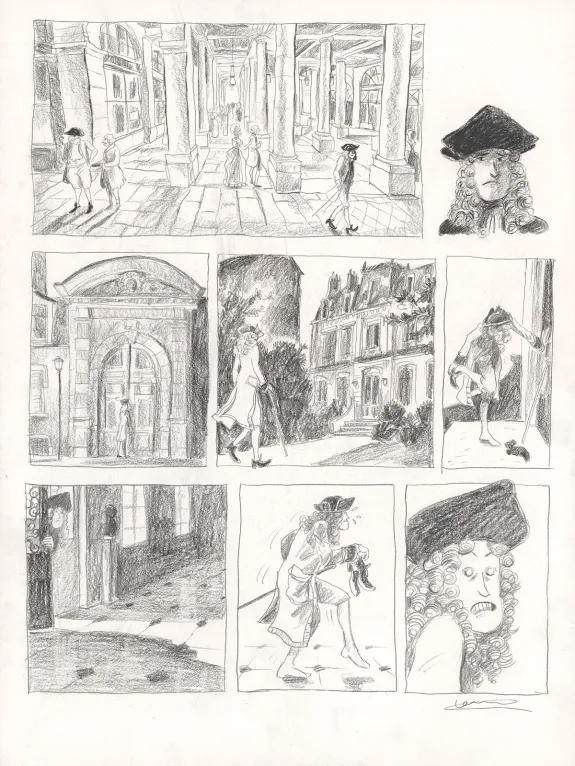 Black and white original page, Voltaire amoureux, Voltaire très amoureux (T.2), Clément Oubrerie