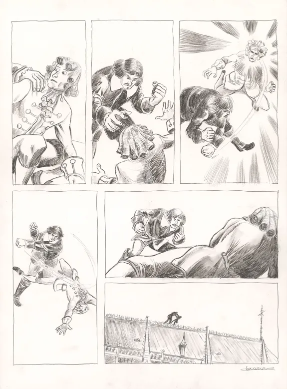 Black and white original page, Voltaire amoureux, Voltaire très amoureux (T.2), Clément Oubrerie