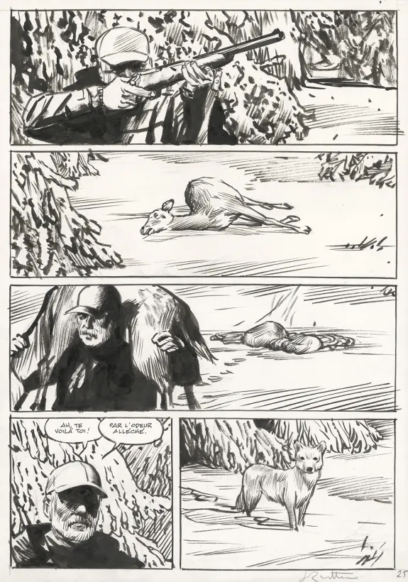Planche noir et blanc, Le Loup, Jean-Marc Rochette