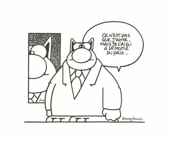 Illustration noir et blanc, Le Chat, Philippe Geluck