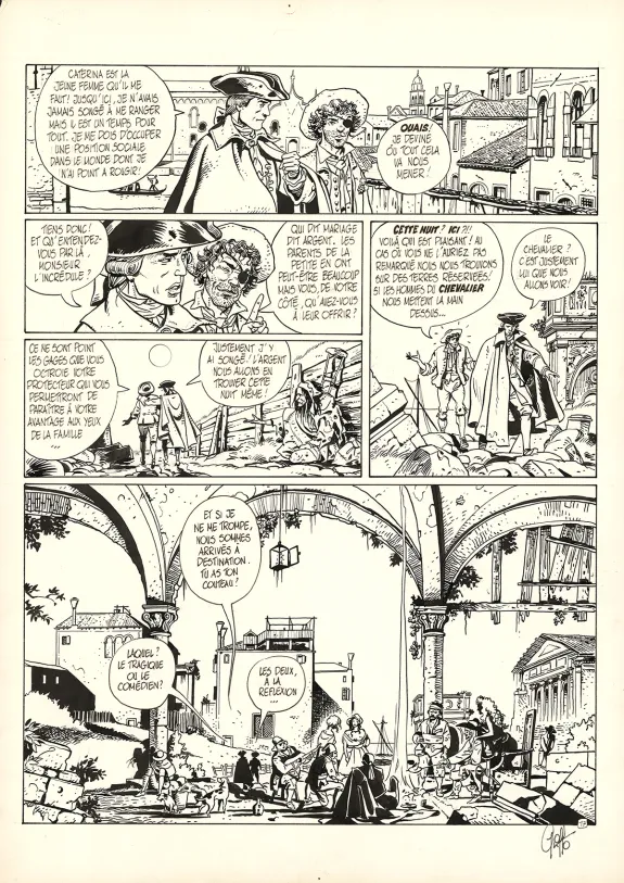 Planche noir et blanc, Giacomo C., Le Masque dans la bouche d'ombre (T.1),  Griffo