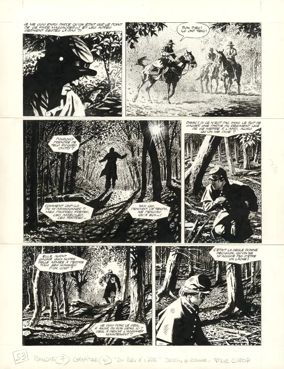 Black and white original page, Le Combat d'Henry Fleming, Steve Cuzor