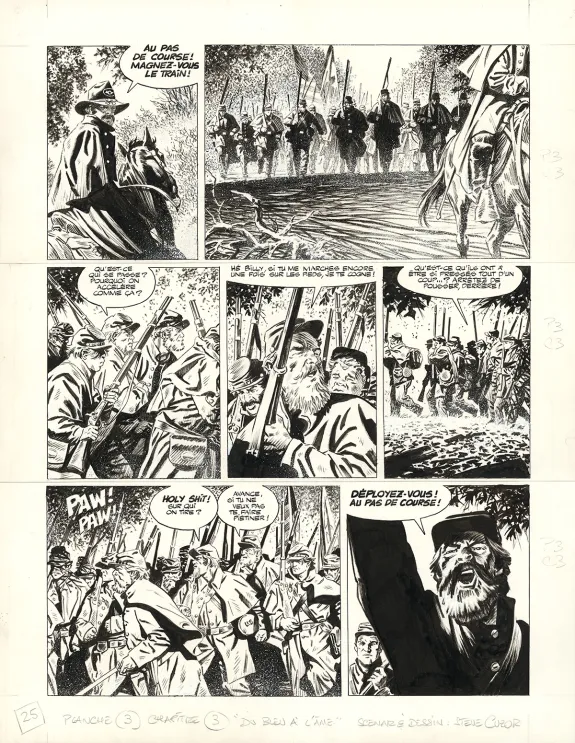 Planche noir et blanc, Le Combat d'Henry Fleming, Steve Cuzor