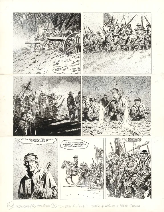 Planche noir et blanc, Le Combat d'Henry Fleming, Steve Cuzor