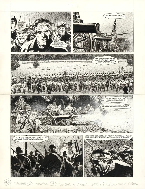 Black and white original page, Le Combat d'Henry Fleming, Steve Cuzor
