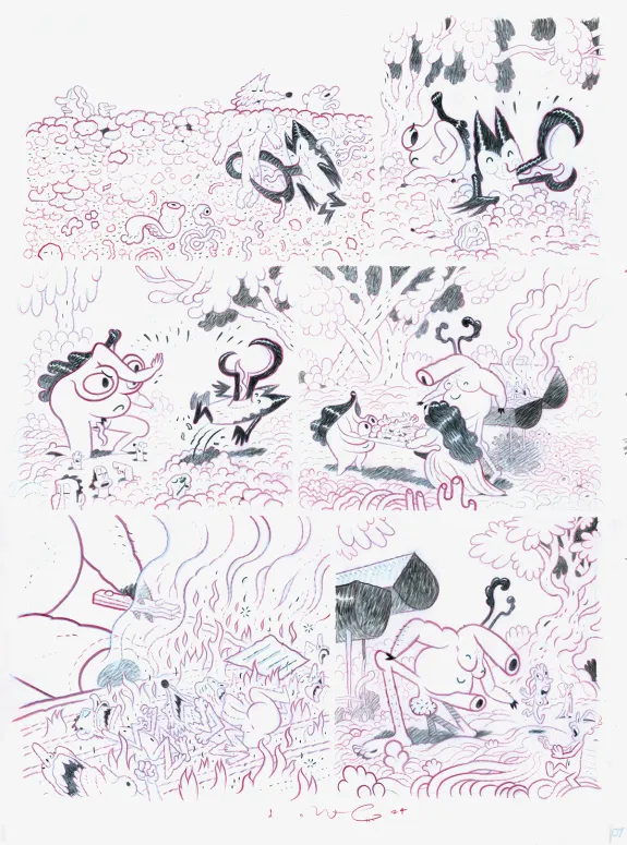 Black and white original page, Dog Head, Dave Cooper