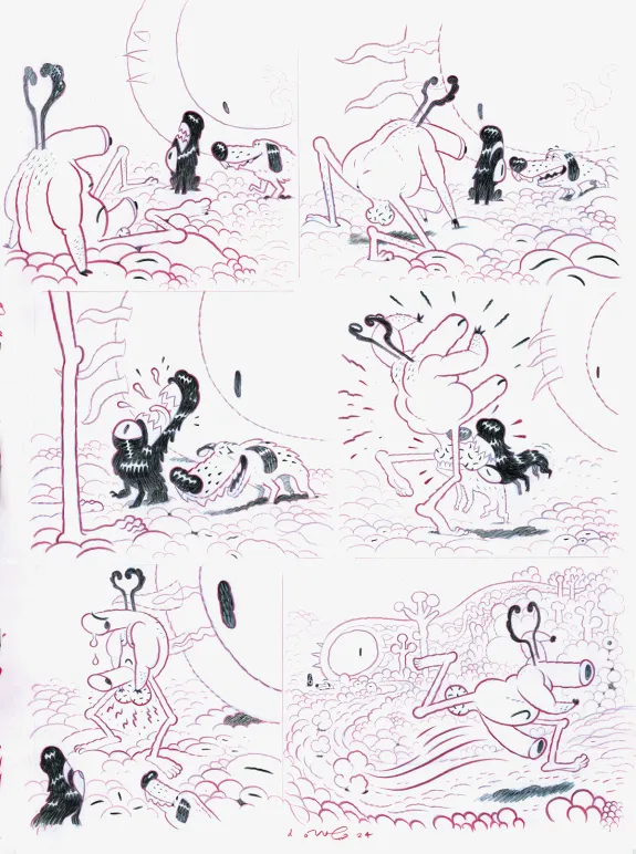 Black and white original page, Dog Head, Dave Cooper