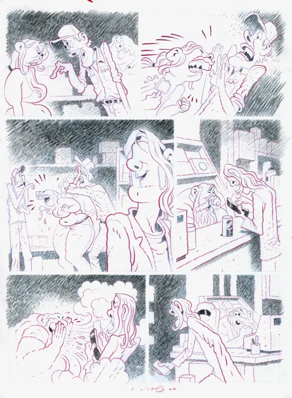 Black and white original page, Dog Head, Dave Cooper