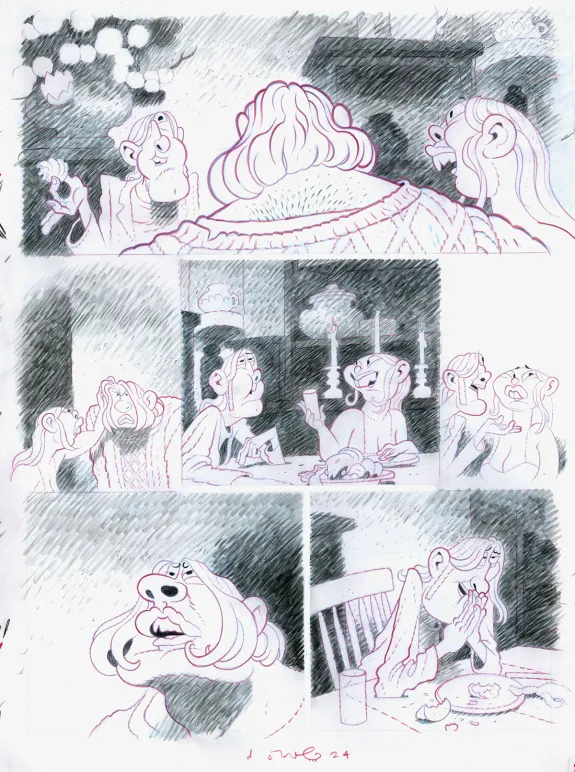 Black and white original page, Dog Head, Dave Cooper