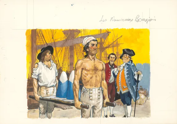Illustration couleur, La Vie privée des Hommes, Au temps de Louis XV et des guerres en dentelle... (T.24), Pierre Joubert