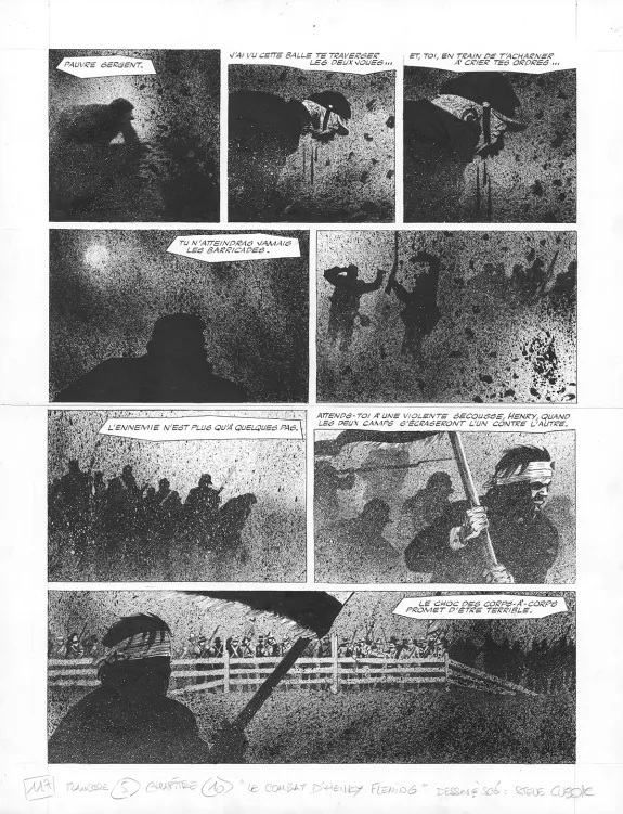Black and white original page, Le Combat d'Henry Fleming, Steve Cuzor