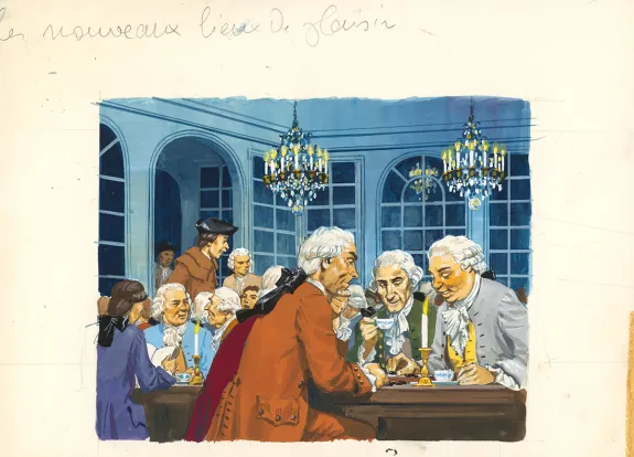 Illustration couleur, La Vie privée des Hommes, Au temps de Louis XV et des guerres en dentelle... (T.24), Pierre Joubert