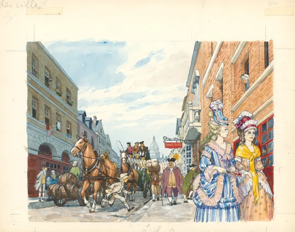 Illustration couleur, La Vie privée des Hommes, Au temps de Louis XV et des guerres en dentelle... (T.24), Pierre Joubert
