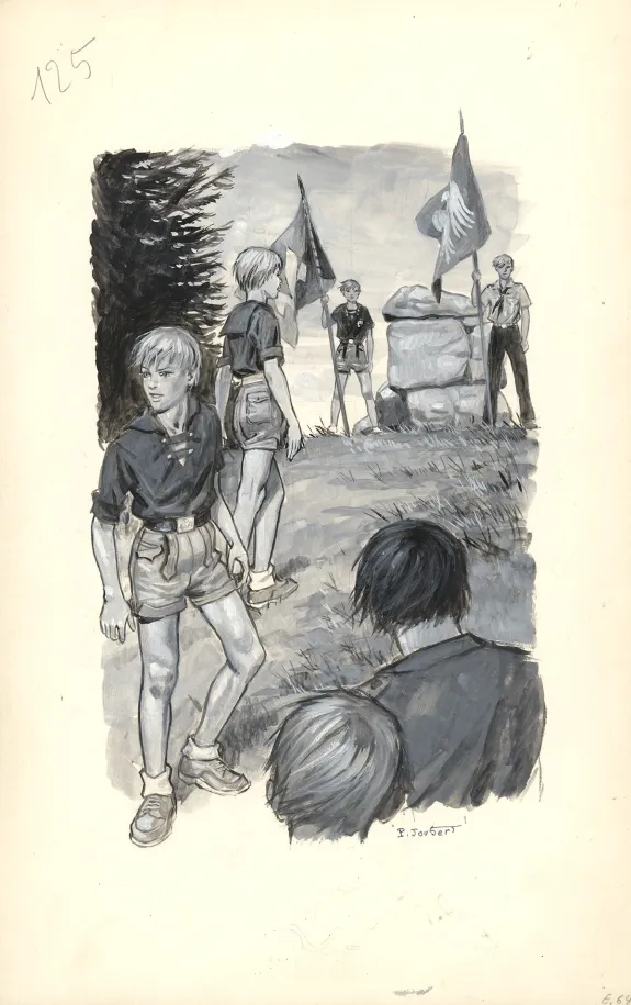 Illustration noir et blanc, Les Aventures du Chat-Tigre, Mik et la Pierre du Soleil (T.12), Pierre Joubert