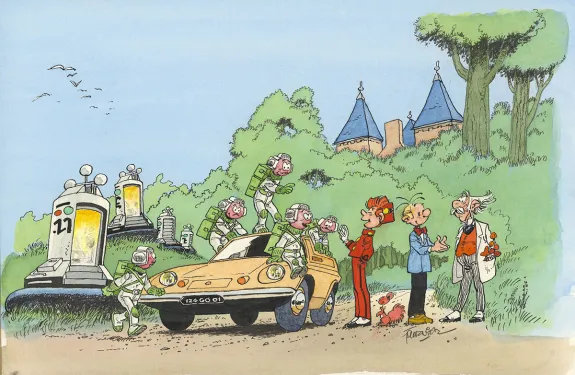 Colored illustration, Spirou et Fantasio, Jean-Claude Fournier