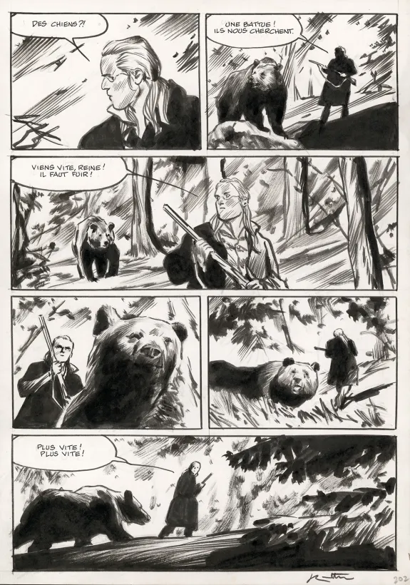 Planche noir et blanc, La Dernière Reine, Jean-Marc Rochette