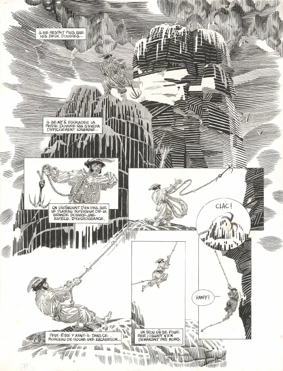Black and white original page, Les Travailleurs de la mer, Michel Durand
