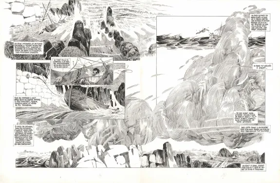 Black and white original page, Les Travailleurs de la mer, Michel Durand
