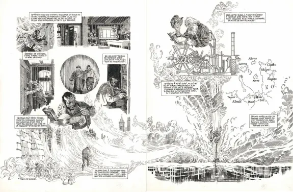 Black and white original page, Les Travailleurs de la mer, Michel Durand