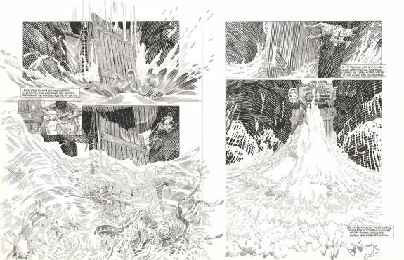 Black and white original page, Les Travailleurs de la mer, Michel Durand