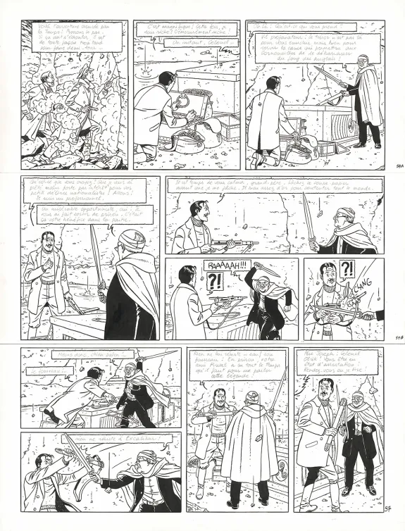 Planche noir et blanc, Blake et Mortimer, Signé Olrik (T.30), André Juillard