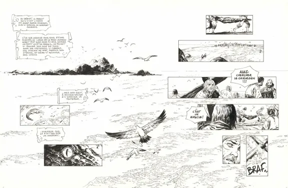 Black and white original page, 1629... ou l'Effrayante Histoire des naufragés du Jakarta, L'île rouge (T.2), Thimothée Montaigne