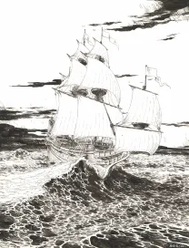 Illustration noir et blanc, 1629... ou l'Effrayante Histoire des naufragés du Jakarta, Thimothée Montaigne