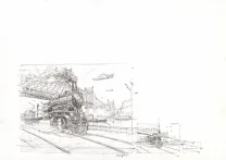 Black and white illustration, Steampunk, Didier Graffet