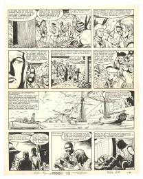 Black and white original page, Barbe-Rouge, L'Île de l'homme mort (T.7), Victor Hubinon