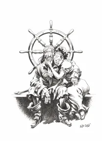 Illustration noir et blanc, Kernok le pirate,  Riff Reb's