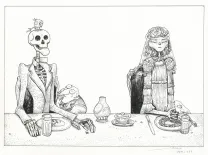 Black and white illustration, L'Étrange Réveillon, Lionel Richerand