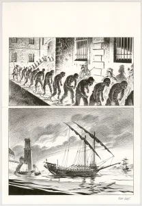 Planche noir et blanc, Hommes à la mer,  Riff Reb's