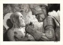 Illustration noir et blanc, Le Chien de Guerre et la Douleur du monde, Tom Cuzor