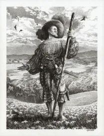 Illustration noir et blanc, Le Chien de Guerre et la Douleur du monde, Tom Cuzor
