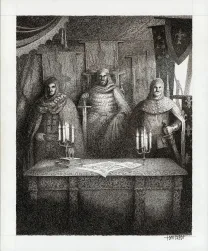 Illustration noir et blanc, Le Testament de Charlemagne, Tom Cuzor