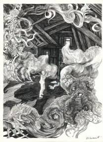 Illustration noir et blanc, Le Bestiaire du crépuscule, Daria Schmitt