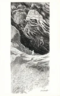Illustration noir et blanc, Le Bestiaire du crépuscule, Daria Schmitt