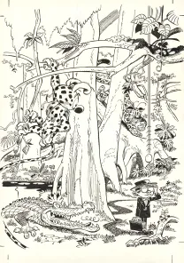 Black and white illustration, Le Marsupilami,  Batem