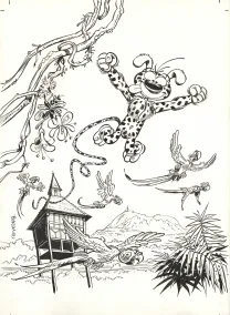 Black and white illustration, Le Marsupilami,  Batem