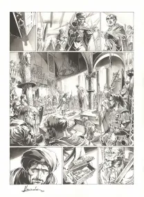 Black and white original page, Chroniques de Roncevaux, La Légende de Roland (T.1), Juan Luis Landa