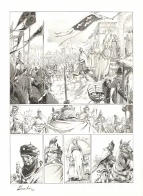 Black and white original page, Chroniques de Roncevaux, La Légende de Roland (T.1), Juan Luis Landa