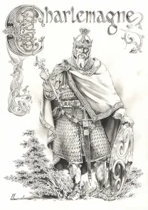 Black and white illustration, Chroniques de Roncevaux, La Légende de Roland (T.1), Juan Luis Landa