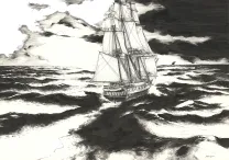Illustration noir et blanc, USS Constitution, Franck Bonnet