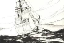 Illustration noir et blanc, USS Constitution, Franck Bonnet