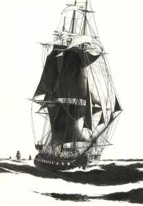 Illustration noir et blanc, USS Constitution, Franck Bonnet