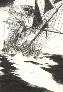 Illustration noir et blanc, USS Constitution, Franck Bonnet