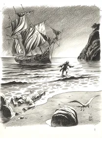Illustration noir et blanc, L'Île au trésor,  Riff Reb's