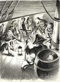 Illustration noir et blanc, L'Île au trésor,  Riff Reb's