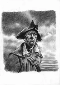 Illustration noir et blanc, L'Île au trésor,  Riff Reb's