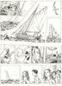 Black and white original page, Renée Stone (Une aventure de), Le Piège de la Mer Rouge (T.2), Clément Oubrerie